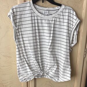 Evereve White and Black Striped Knot Front Tee